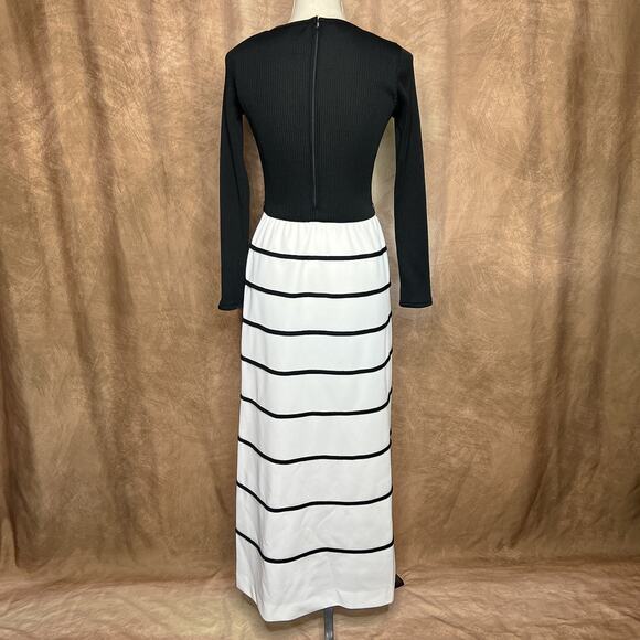 Vintage 70s Ayres Unlimited Two Tone Ribbed Geometric Print Maxi Dress Mod Retro - Picture 2 of 13